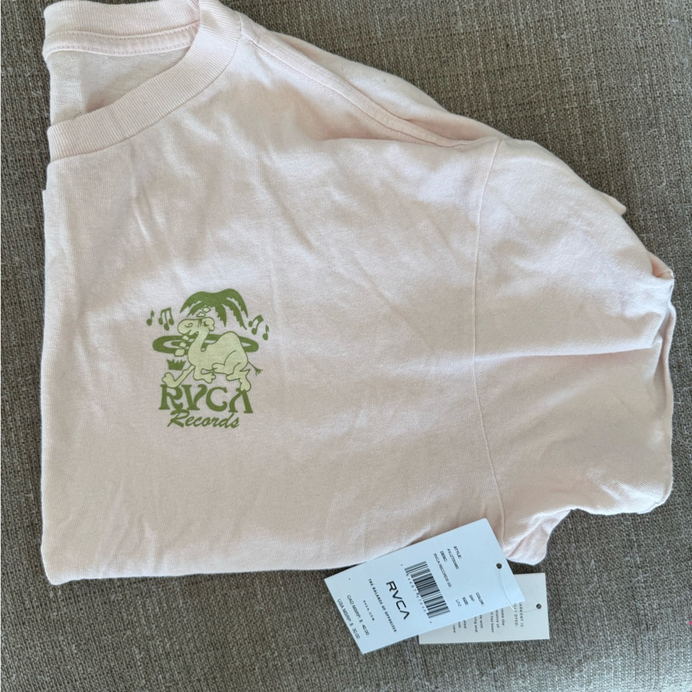 RVCA Pale Pink Crew Neck Tee with Subtle Print